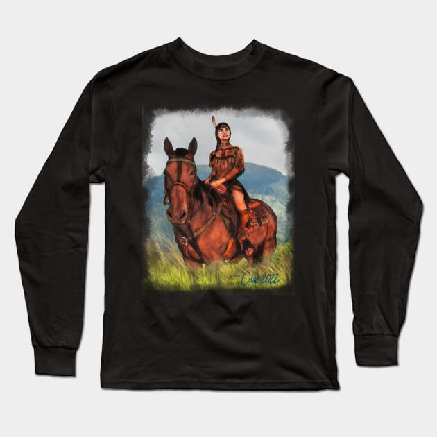 Imala riding a horse Long Sleeve T-Shirt by Henry Drae